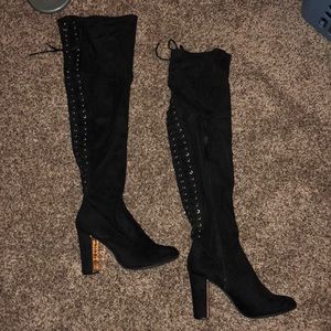 Betseyville over the knee boots with gold heel